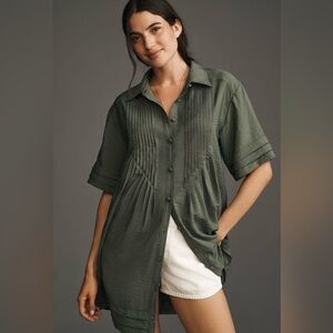Pilcro Short-Sleeve Pintuck
Tunic Shirt Dress Olive Green Size M NWT